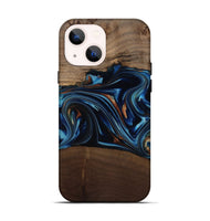 iPhone 14 Wood Live Edge Phone Case - Colin (Teal & Gold, 817846)