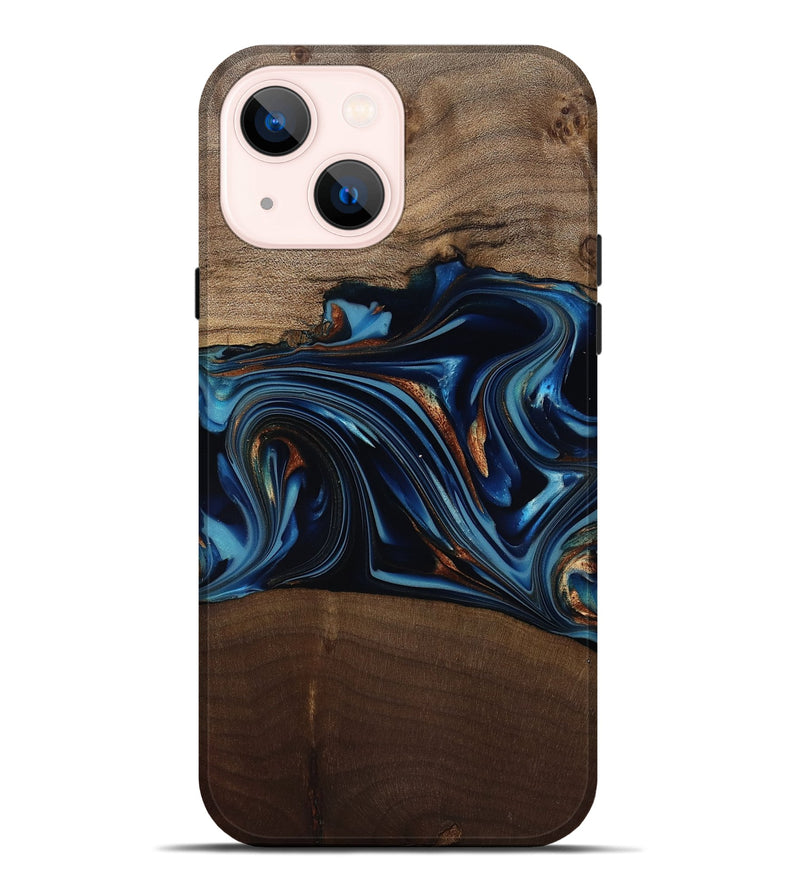 iPhone 14 Plus Wood Live Edge Phone Case - Colin (Teal & Gold, 817846)