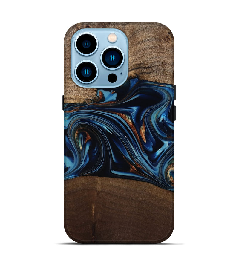 iPhone 14 Pro Wood Live Edge Phone Case - Colin (Teal & Gold, 817846)