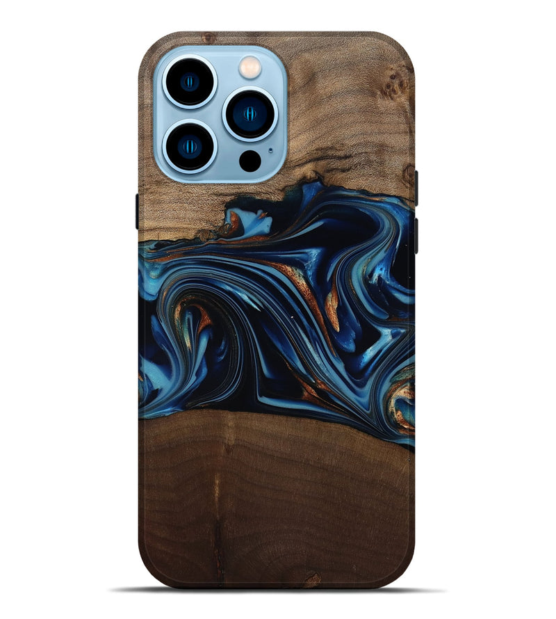iPhone 14 Pro Max Wood Live Edge Phone Case - Colin (Teal & Gold, 817846)