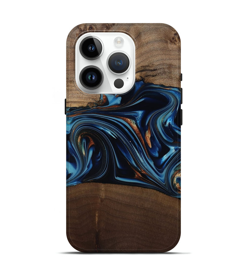 iPhone 15 Pro Wood Live Edge Phone Case - Colin (Teal & Gold, 817846)