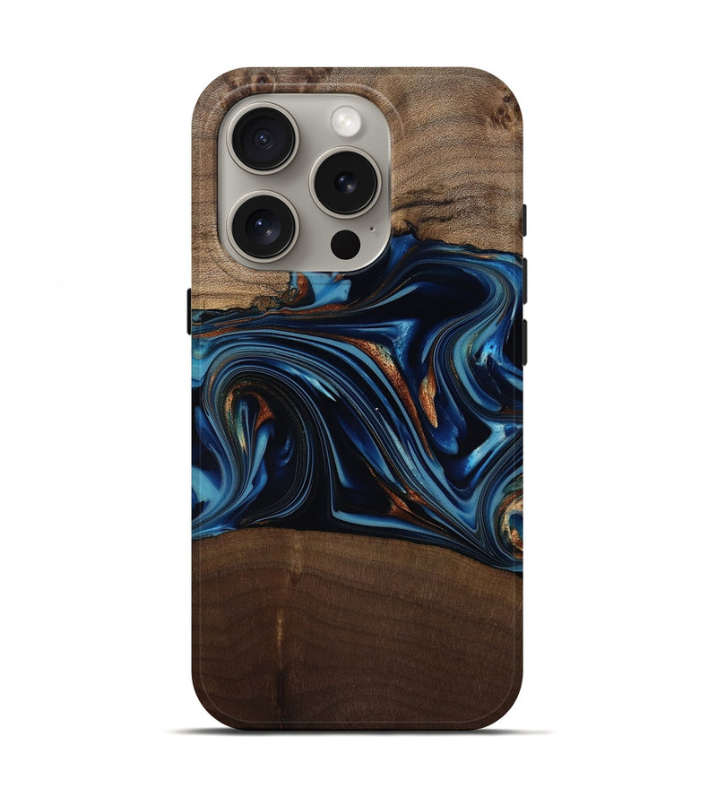 iPhone 16 Pro Wood Live Edge Phone Case - Colin (Teal & Gold, 817846)