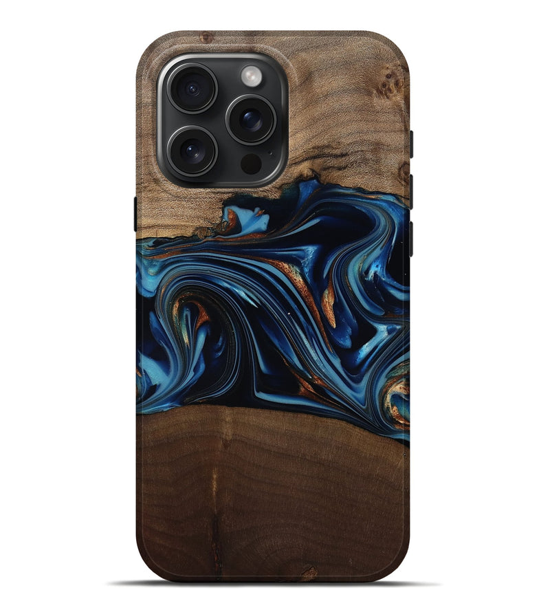 iPhone 16 Pro Max Wood Live Edge Phone Case - Colin (Teal & Gold, 817846)