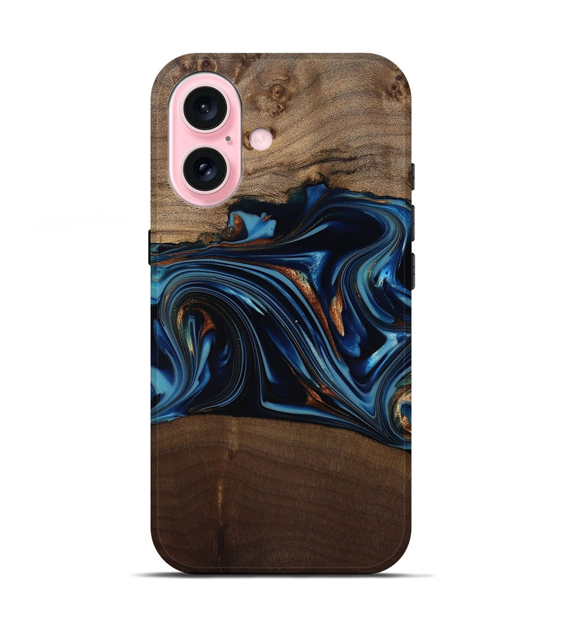 iPhone 17 Wood Live Edge Phone Case - Colin (Teal & Gold, 817846)