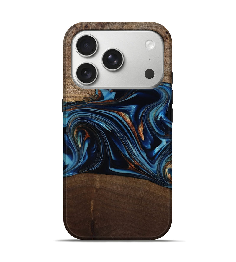 iPhone 17 Pro Wood Live Edge Phone Case - Colin (Teal & Gold, 817846)