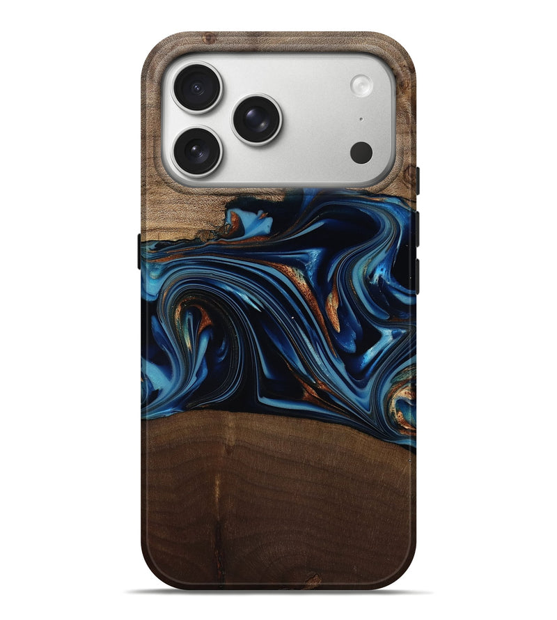 iPhone 17 Pro Max Wood Live Edge Phone Case - Colin (Teal & Gold, 817846)