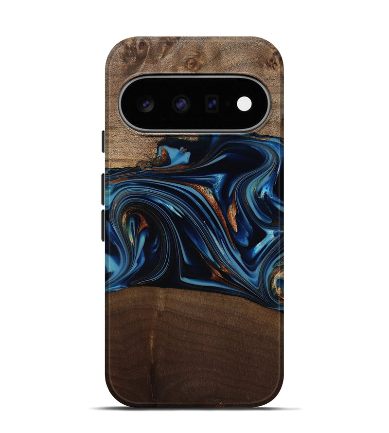 Pixel 11 Pro Wood Live Edge Phone Case - Colin (Teal & Gold, 817846)