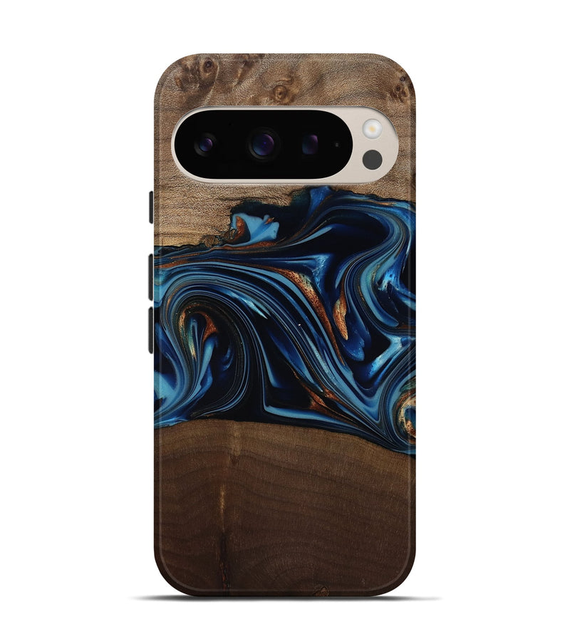 Pixel 9 Wood Live Edge Phone Case - Colin (Teal & Gold, 817846)