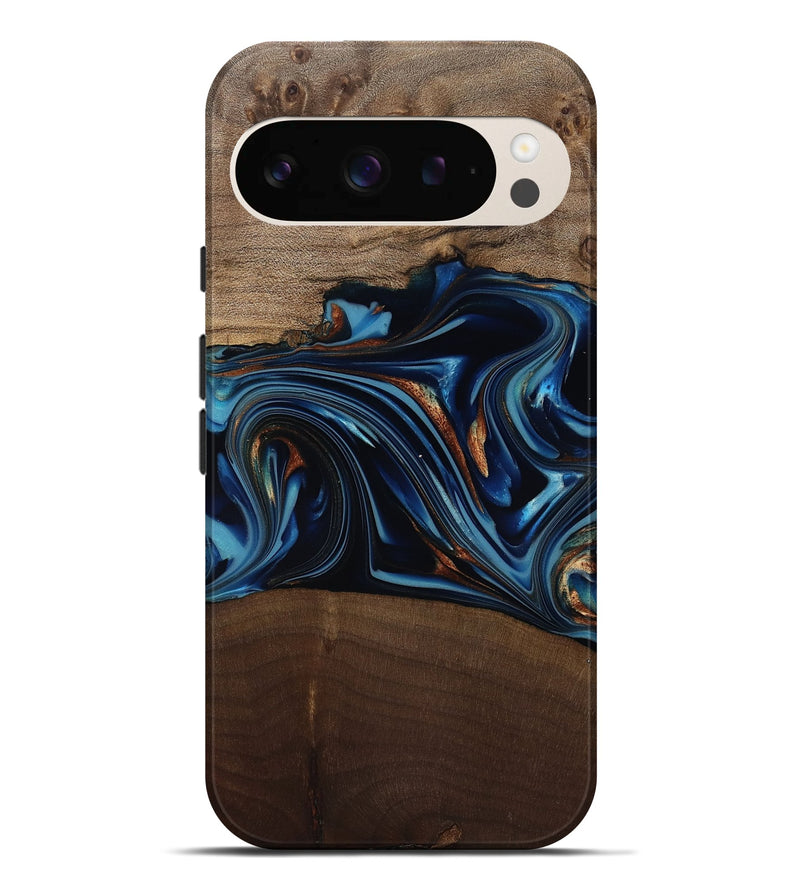 Pixel 9 Pro XL Wood Live Edge Phone Case - Colin (Teal & Gold, 817846)