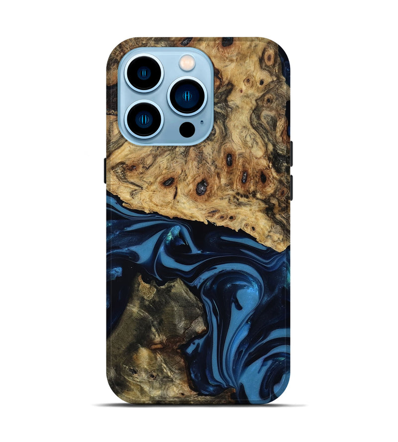 iPhone 14 Pro Wood Live Edge Phone Case - Shonda (Blue, 817853)