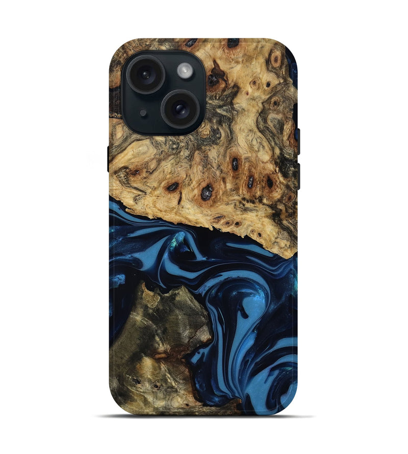 iPhone 15 Wood Live Edge Phone Case - Shonda (Blue, 817853)
