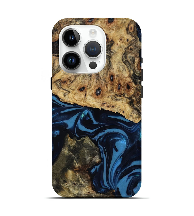 iPhone 15 Pro Wood Live Edge Phone Case - Shonda (Blue, 817853)