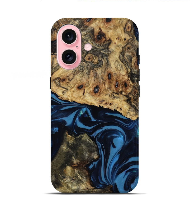 iPhone 16 Wood Live Edge Phone Case - Shonda (Blue, 817853)