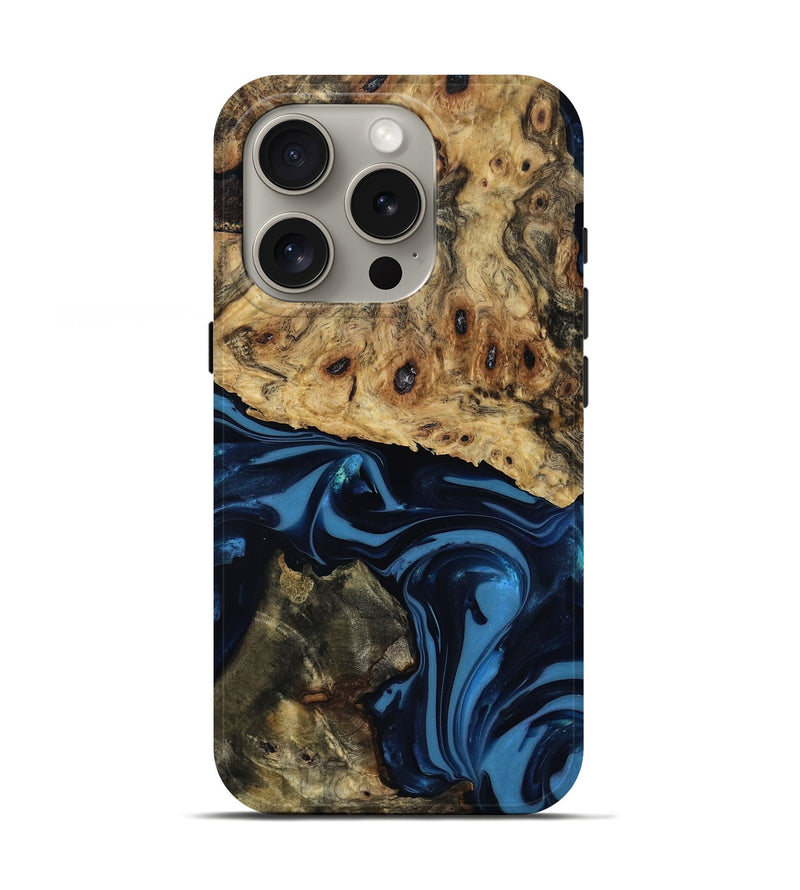 iPhone 16 Pro Wood Live Edge Phone Case - Shonda (Blue, 817853)