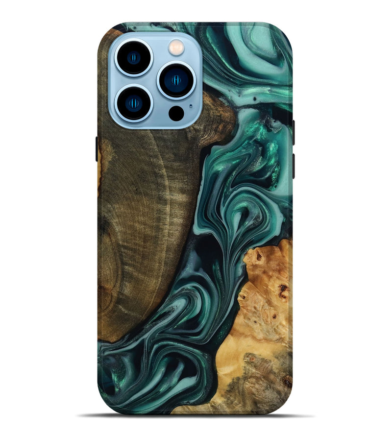 iPhone 14 Pro Max Wood Live Edge Phone Case - Jared (Green, 817860)