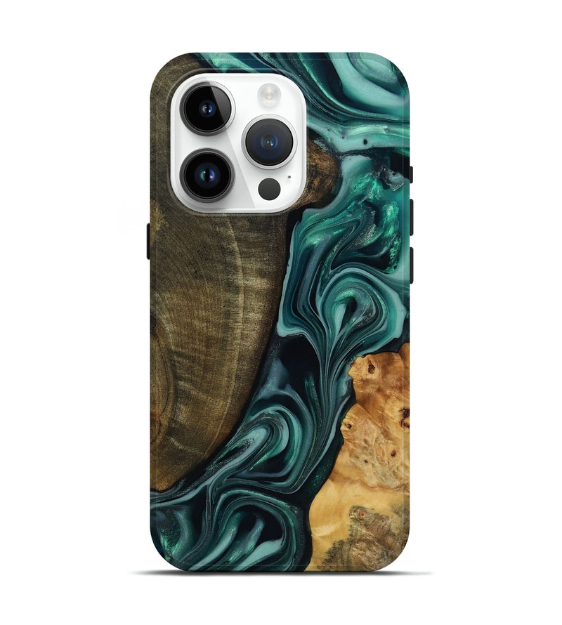 iPhone 15 Pro Wood Live Edge Phone Case - Jared (Green, 817860)
