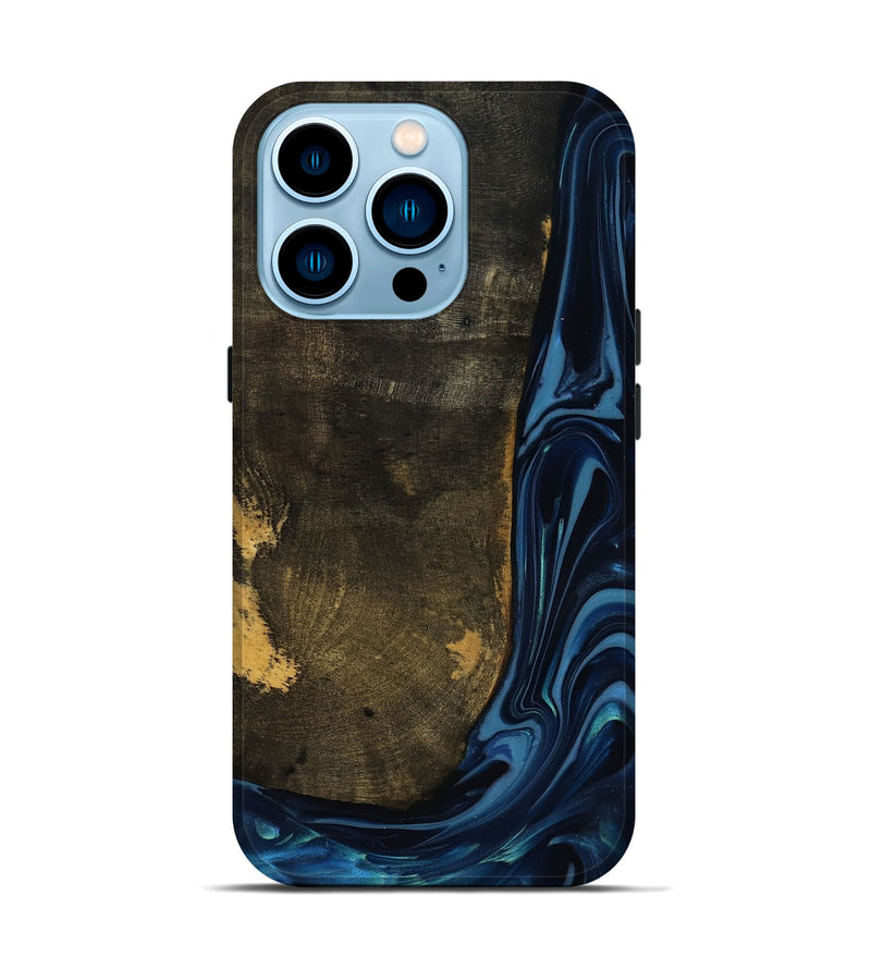 iPhone 14 Pro Wood Live Edge Phone Case - Lian (Blue, 817867)