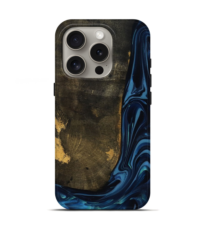 iPhone 16 Pro Wood Live Edge Phone Case - Lian (Blue, 817867)