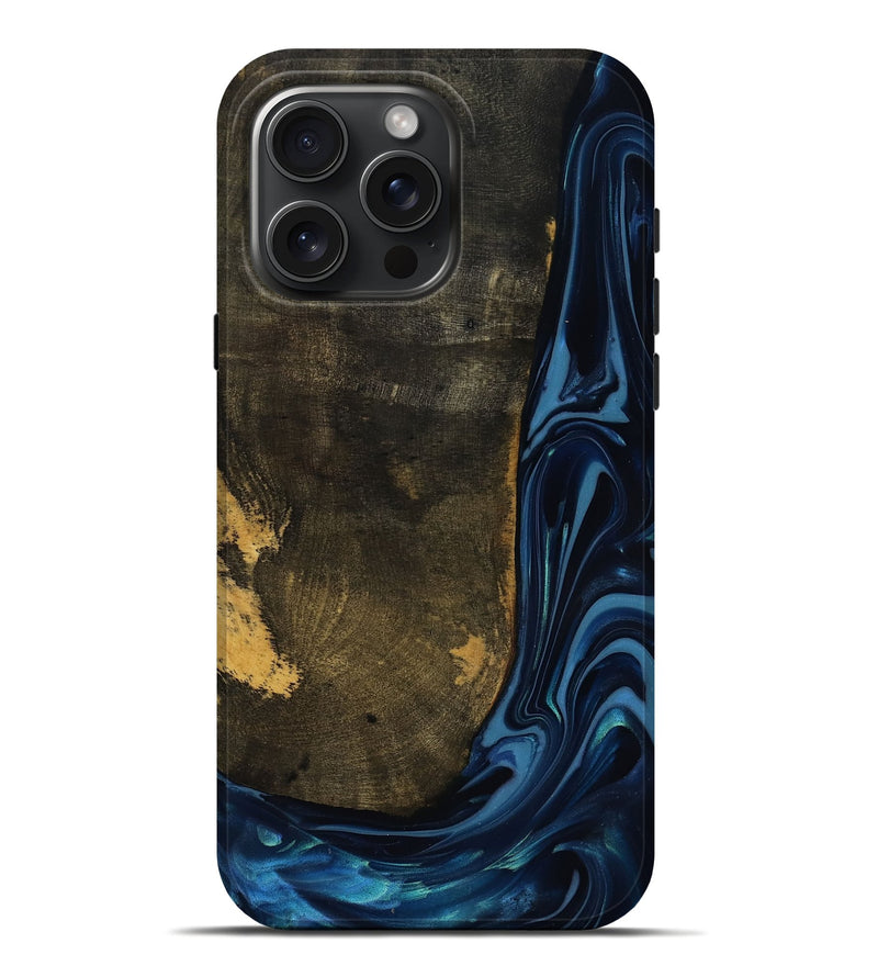 iPhone 16 Pro Max Wood Live Edge Phone Case - Lian (Blue, 817867)