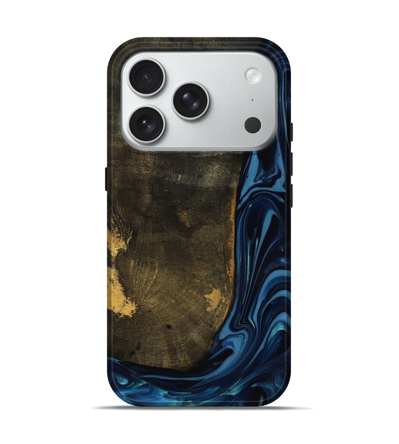 iPhone 18 Pro Wood Live Edge Phone Case - Lian (Blue, 817867)