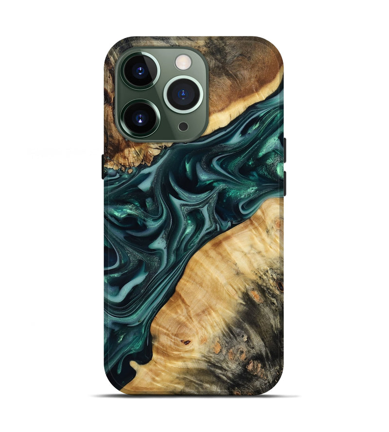 iPhone 13 Pro Wood Live Edge Phone Case - Gaylord (Green, 817868)