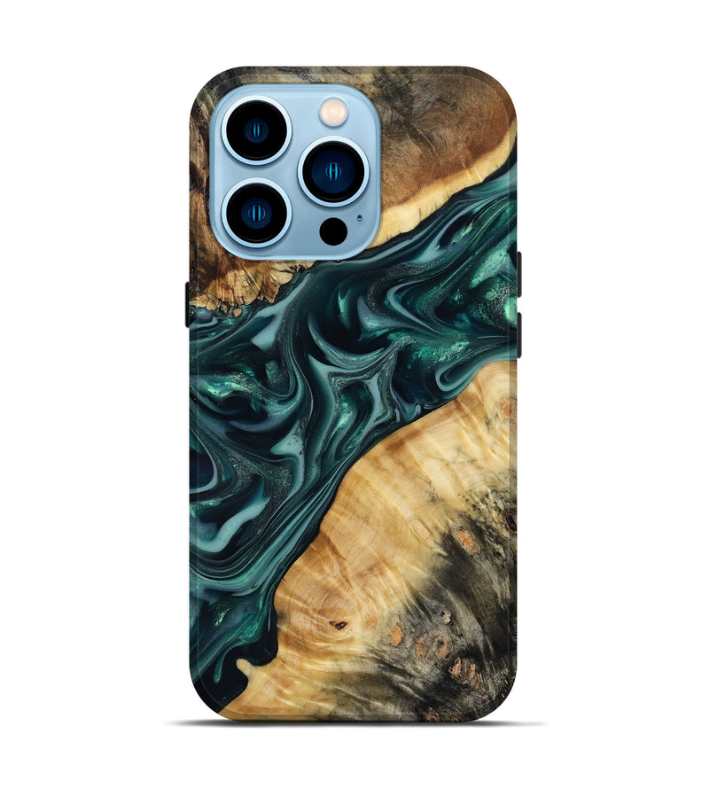 iPhone 14 Pro Wood Live Edge Phone Case - Gaylord (Green, 817868)