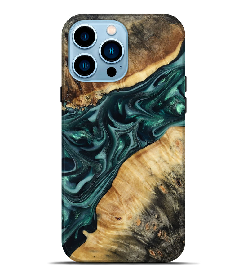 iPhone 14 Pro Max Wood Live Edge Phone Case - Gaylord (Green, 817868)