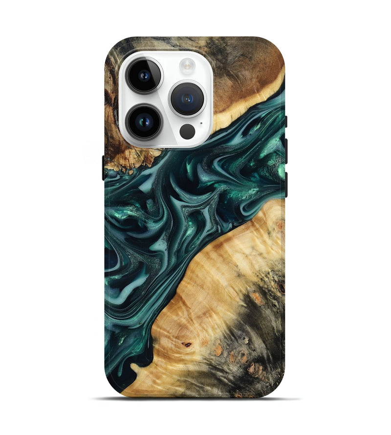 iPhone 15 Pro Wood Live Edge Phone Case - Gaylord (Green, 817868)