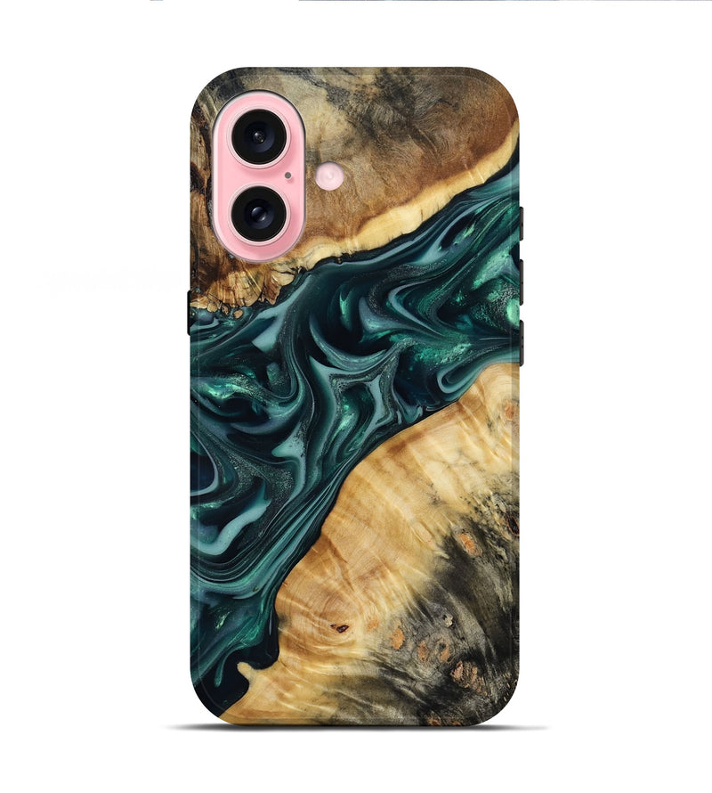iPhone 16 Wood Live Edge Phone Case - Gaylord (Green, 817868)