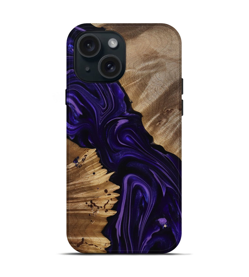 iPhone 15 Wood Live Edge Phone Case - Nevaeh (Purple, 817876)