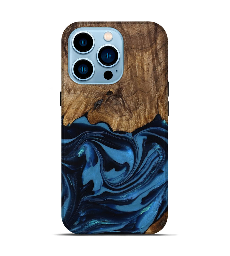 iPhone 14 Pro Wood Live Edge Phone Case - Bryn (Blue, 817879)