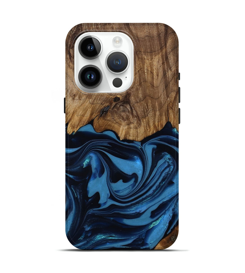 iPhone 15 Pro Wood Live Edge Phone Case - Bryn (Blue, 817879)
