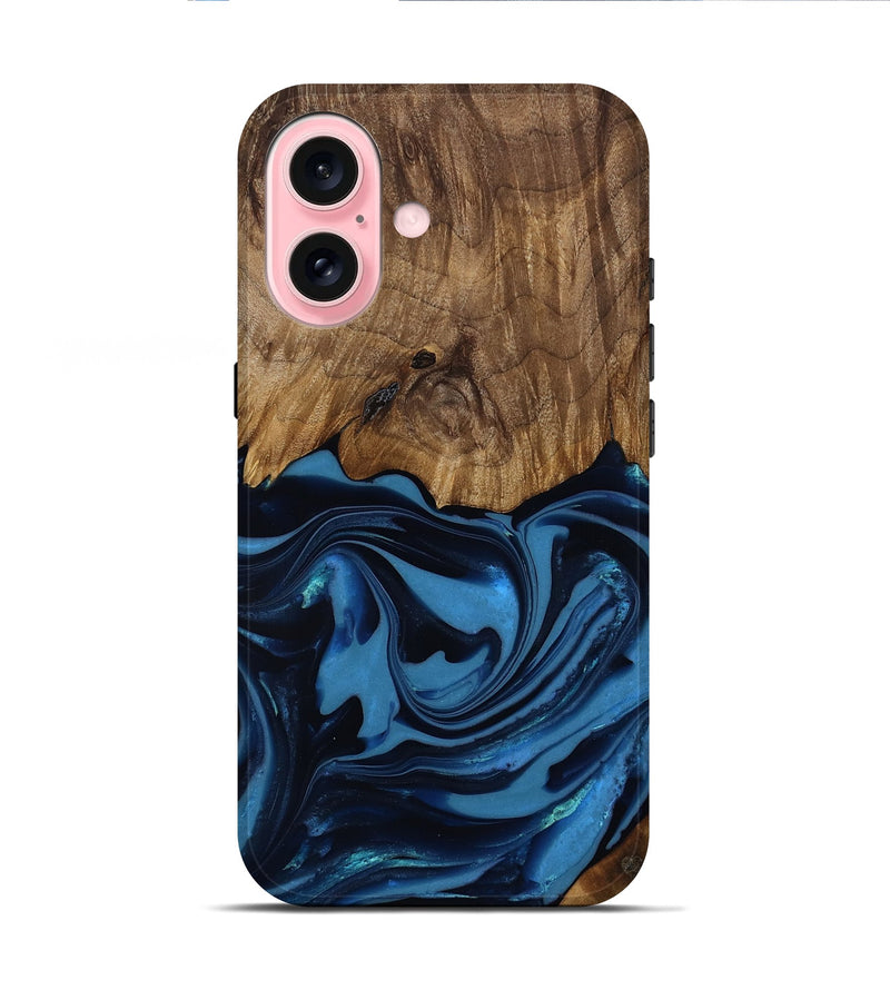 iPhone 16 Wood Live Edge Phone Case - Bryn (Blue, 817879)
