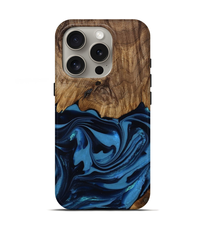 iPhone 16 Pro Wood Live Edge Phone Case - Bryn (Blue, 817879)