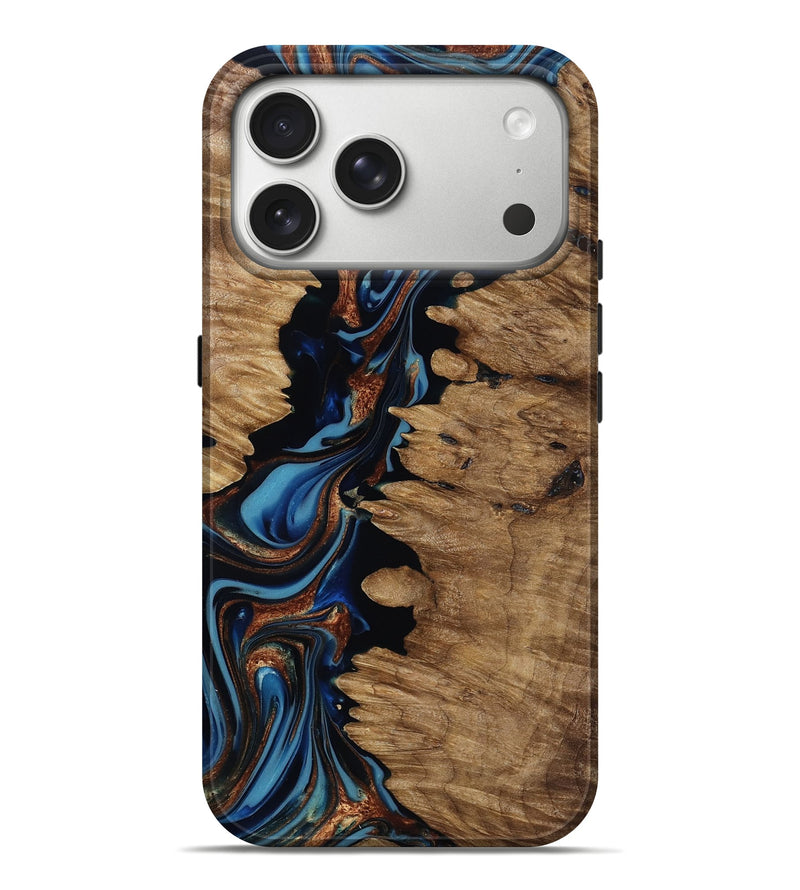 iPhone 17 Pro Max Wood Live Edge Phone Case - Kaye (Teal & Gold, 817881)