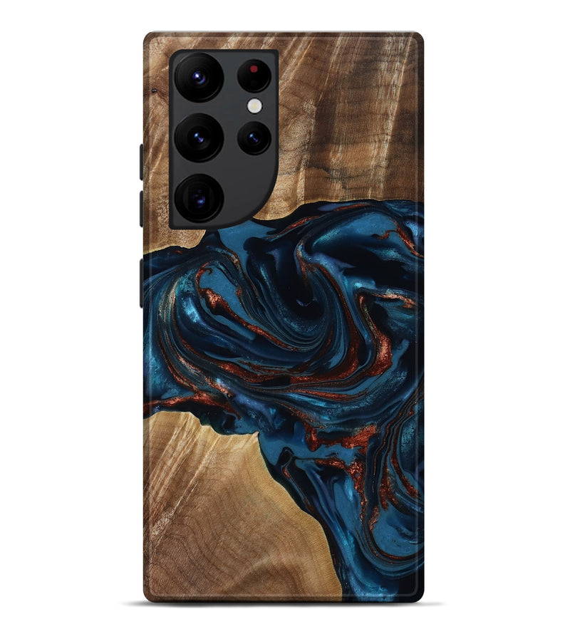 Galaxy S22 Ultra Wood Live Edge Phone Case - Nolan (Teal & Gold, 817882)