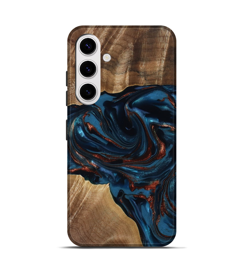 Galaxy S25 Wood Live Edge Phone Case - Nolan (Teal & Gold, 817882)