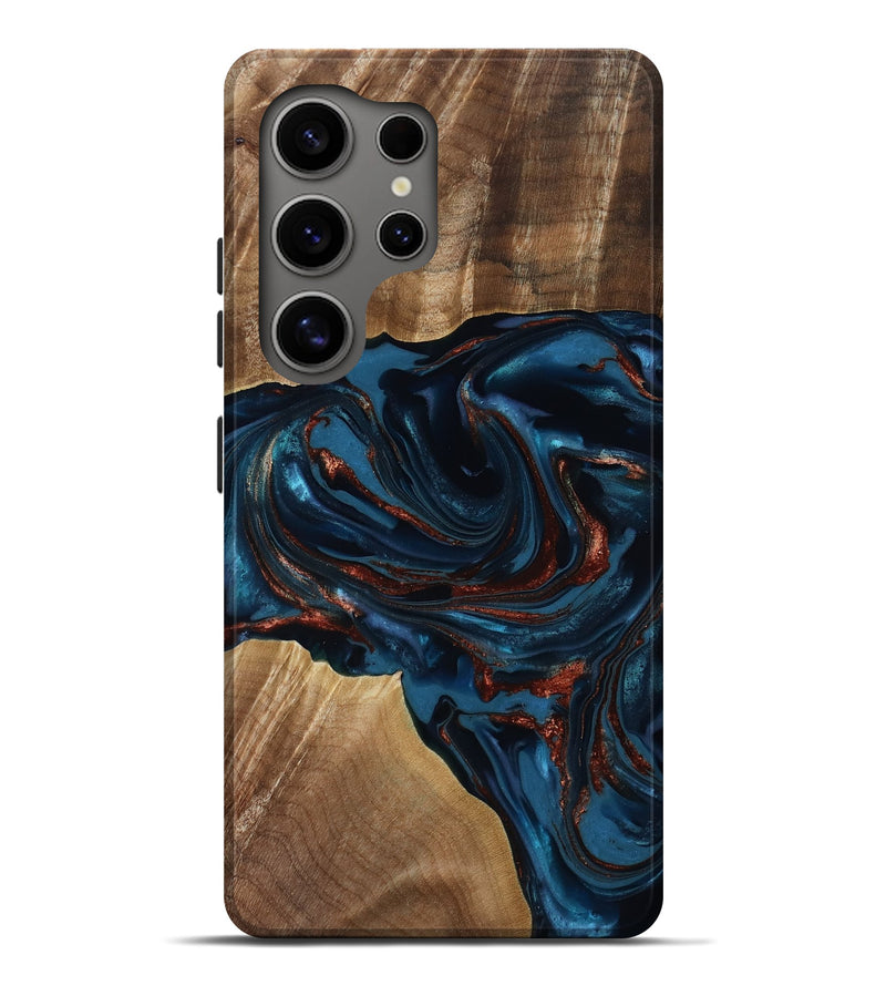 Galaxy S25 Ultra Wood Live Edge Phone Case - Nolan (Teal & Gold, 817882)