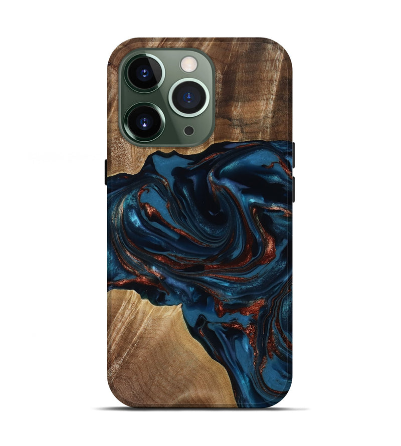 iPhone 13 Pro Wood Live Edge Phone Case - Nolan (Teal & Gold, 817882)