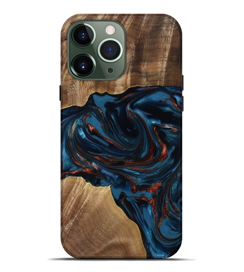iPhone 13 Pro Max Wood Live Edge Phone Case - Nolan (Teal & Gold, 817882)