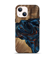 iPhone 14 Wood Live Edge Phone Case - Nolan (Teal & Gold, 817882)