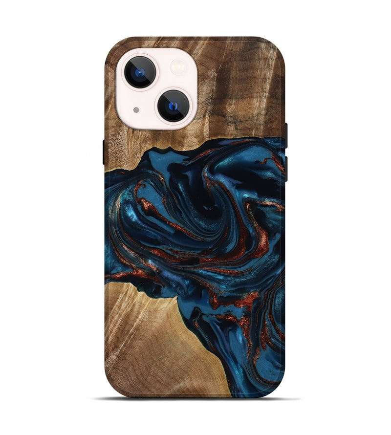 iPhone 14 Wood Live Edge Phone Case - Nolan (Teal & Gold, 817882)