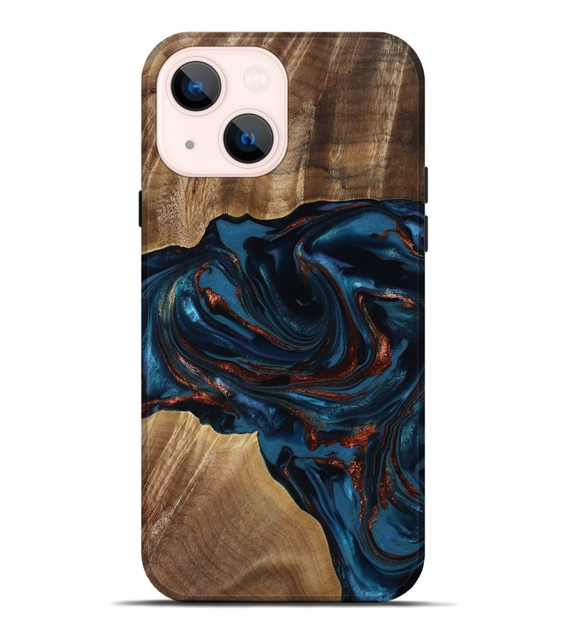 iPhone 14 Plus Wood Live Edge Phone Case - Nolan (Teal & Gold, 817882)
