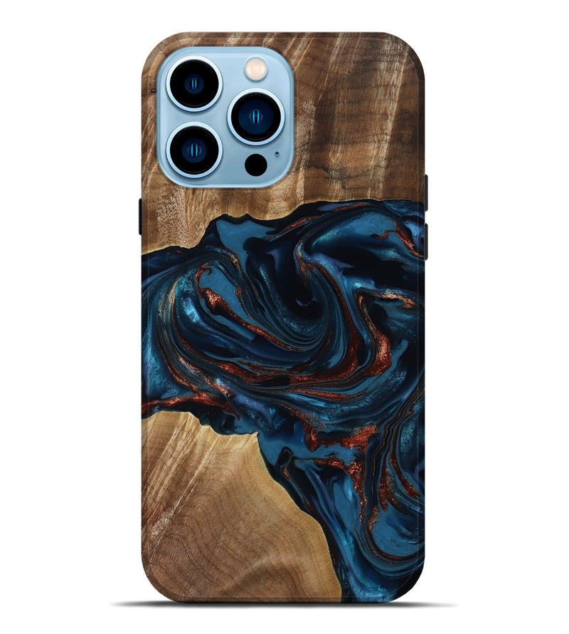 iPhone 14 Pro Max Wood Live Edge Phone Case - Nolan (Teal & Gold, 817882)