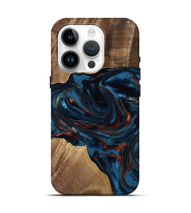iPhone 15 Pro Wood Live Edge Phone Case - Nolan (Teal & Gold, 817882)