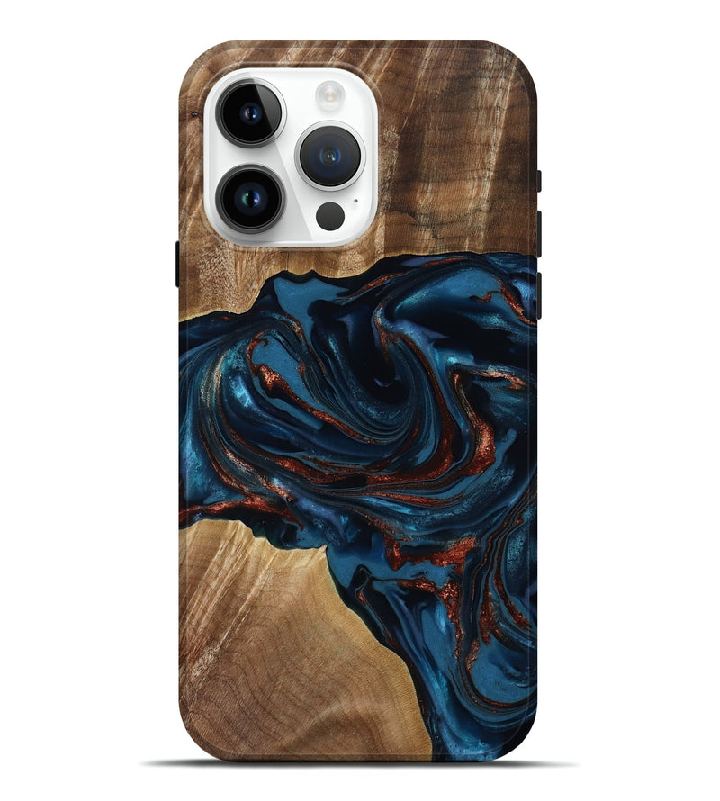 iPhone 15 Pro Max Wood Live Edge Phone Case - Nolan (Teal & Gold, 817882)