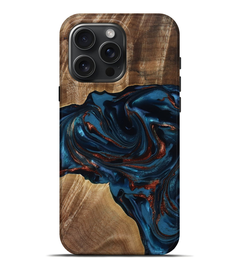 iPhone 16 Pro Max Wood Live Edge Phone Case - Nolan (Teal & Gold, 817882)