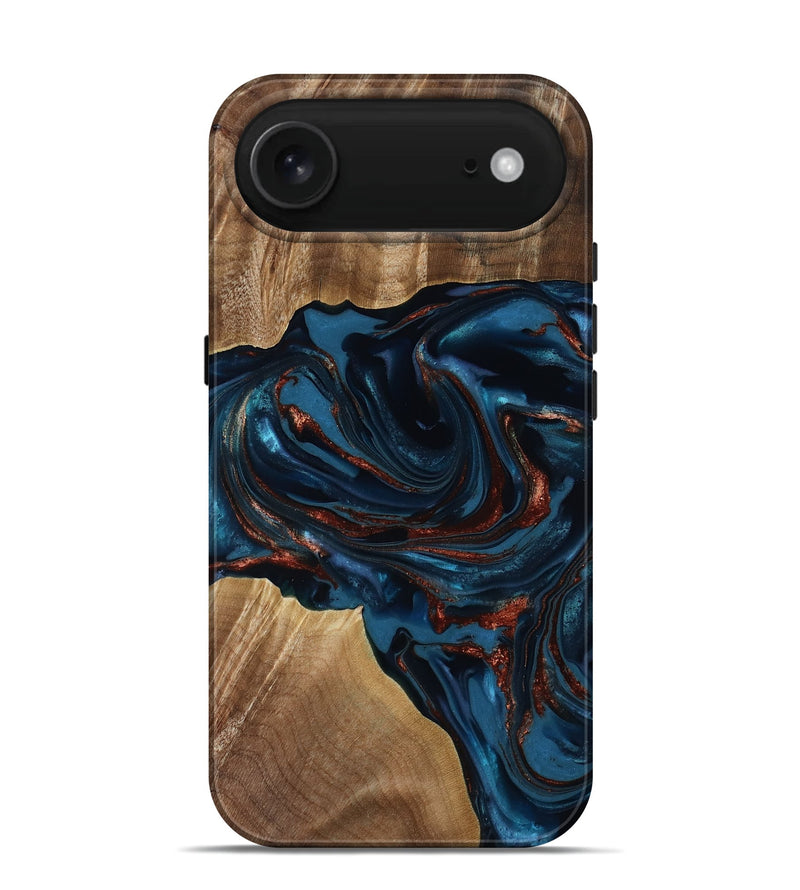 iPhone 17 Air Wood Live Edge Phone Case - Nolan (Teal & Gold, 817882)
