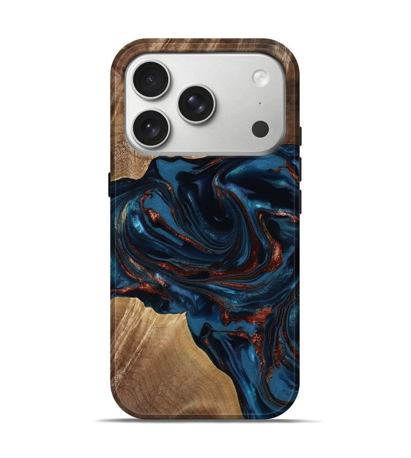 iPhone 17 Pro Wood Live Edge Phone Case - Nolan (Teal & Gold, 817882)