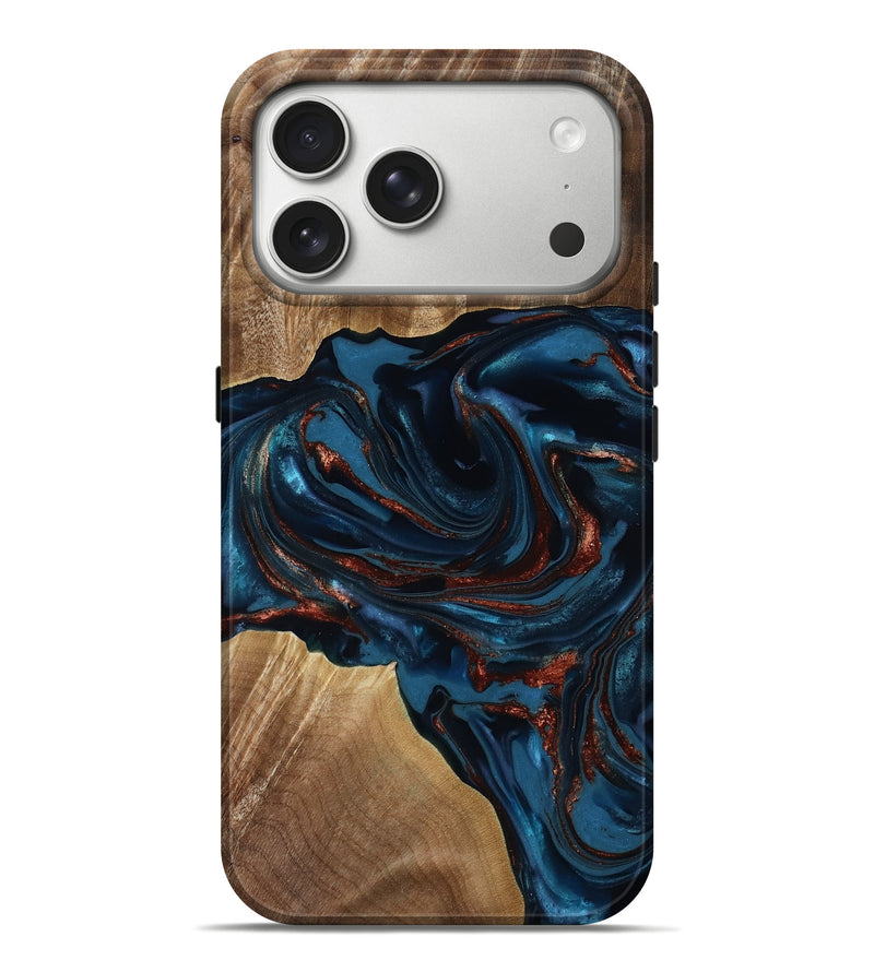 iPhone 17 Pro Max Wood Live Edge Phone Case - Nolan (Teal & Gold, 817882)